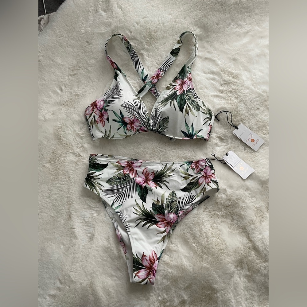 White floral printed two piece bikini